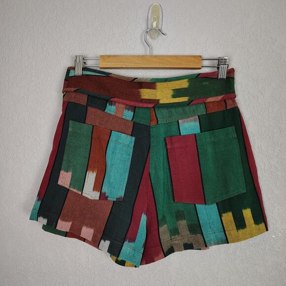 ULLA JOHNSON Marjani in Souk Pleated Striped Cotton Shorts Size 6 - Picture 3 of 15